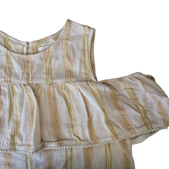 LC Lauren Conrad Cold Shoulder Peek a Boo Yellow Vertical Stripe Womens Large - Picture 4 of 10